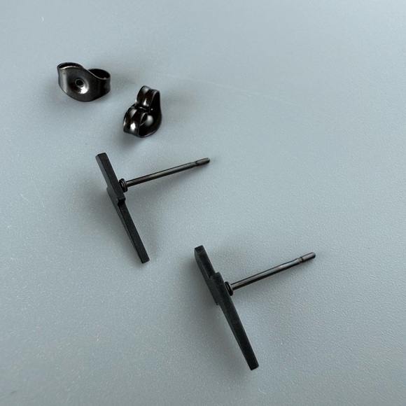 Black Lightning Bolt Studs – Stainless Steel Earrings 13mm - Picture 6 of 7